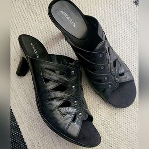 Aerosoles Leather Full Throttle Open Toe Cutout Heeled Mules